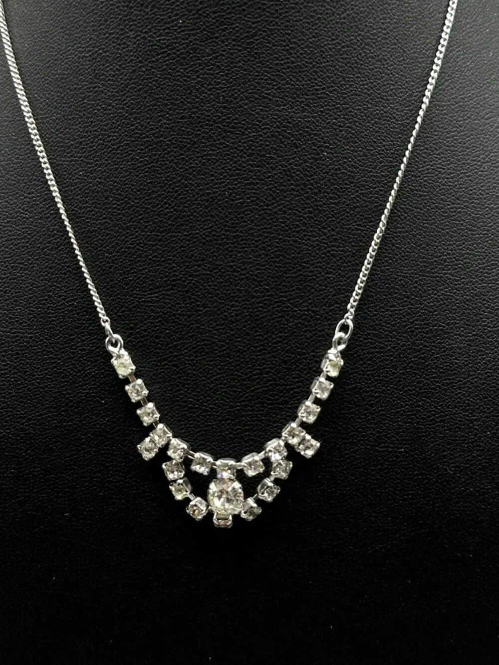 3/$30 Vintage Rhodium Plated Rhinestone Necklace Delicate Chain Bridal 14